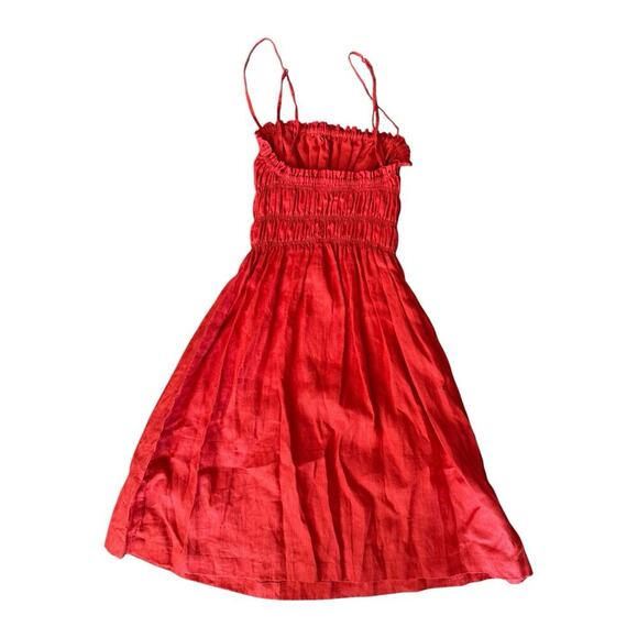 Gillia Red Linen Mini Dress Spaghetti Strap Convertible Strapless Shirred Waist - Picture 5 of 10